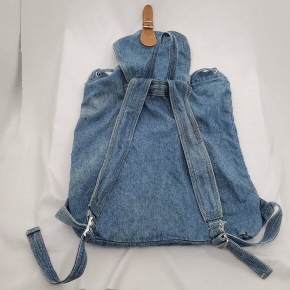 💥 VINTAGE Pacific Denim Co. Drawstring Backpack - 80s/90s Light Wash Rucksack - Picture 5 of 11